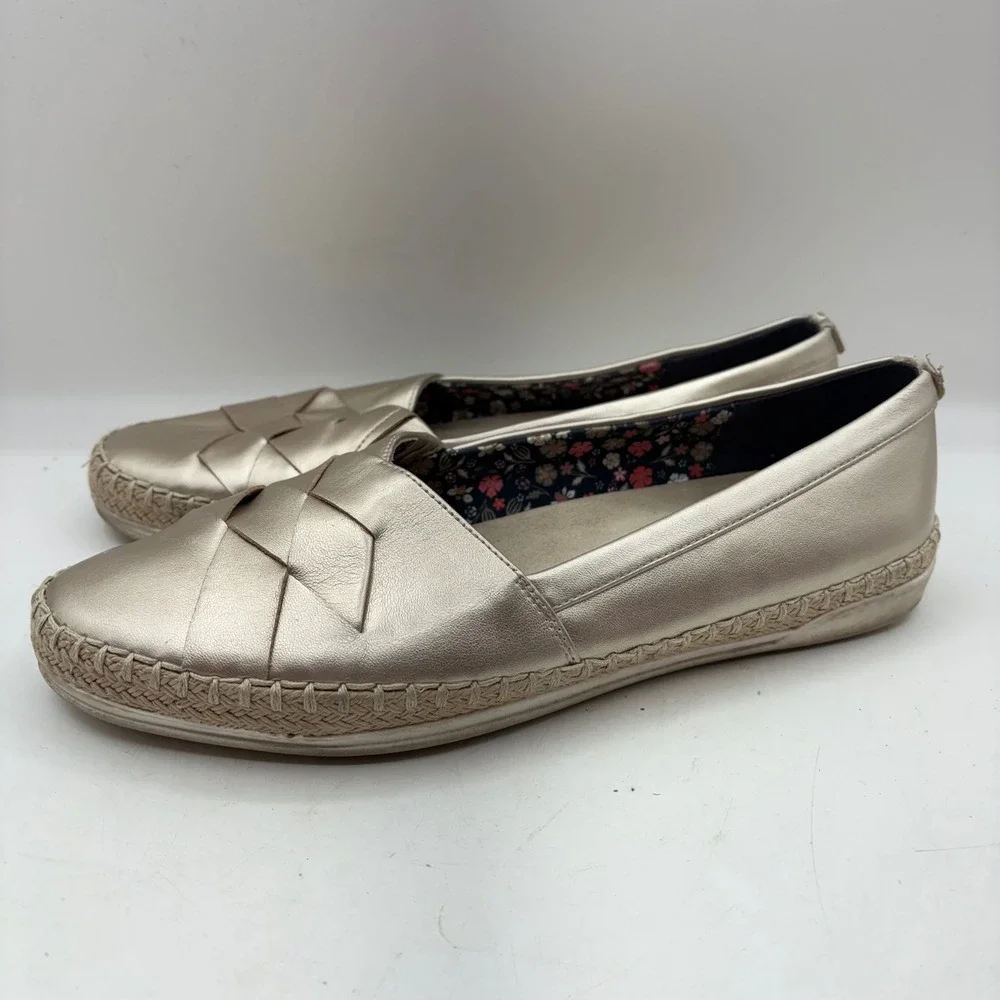 Anne Klein I Flex Zasha Espadrille Loafers Gold Metallic Woven‎ Size 9.5